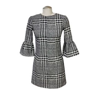 EUC Zara Black White Pattern Bell Sleeves Women’s Mini Dress Size XS